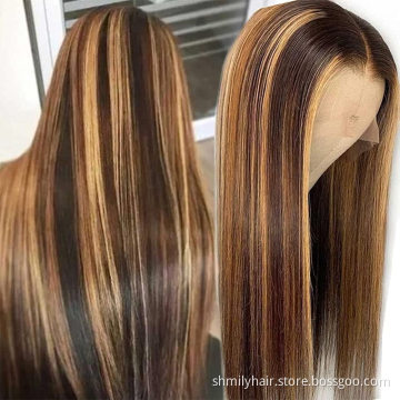 Shmily Wholesale Curly Lace Front Wigs 100% Human Hair Brazilian Highlight Human Hair Wigs Cuticle Aligned Virgin Hair Vendor